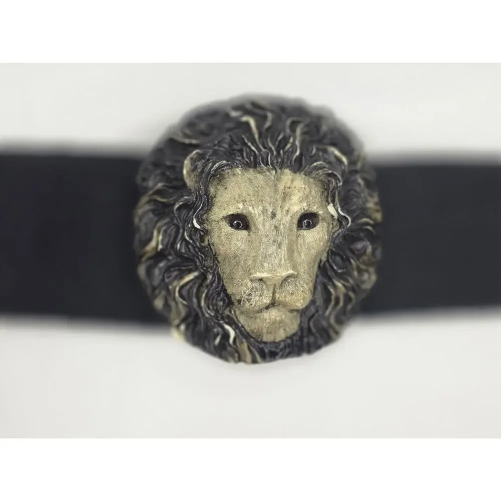 Charmant Belts Lion Head Buckle Women Large Black Elastic Stretch Statement Belt